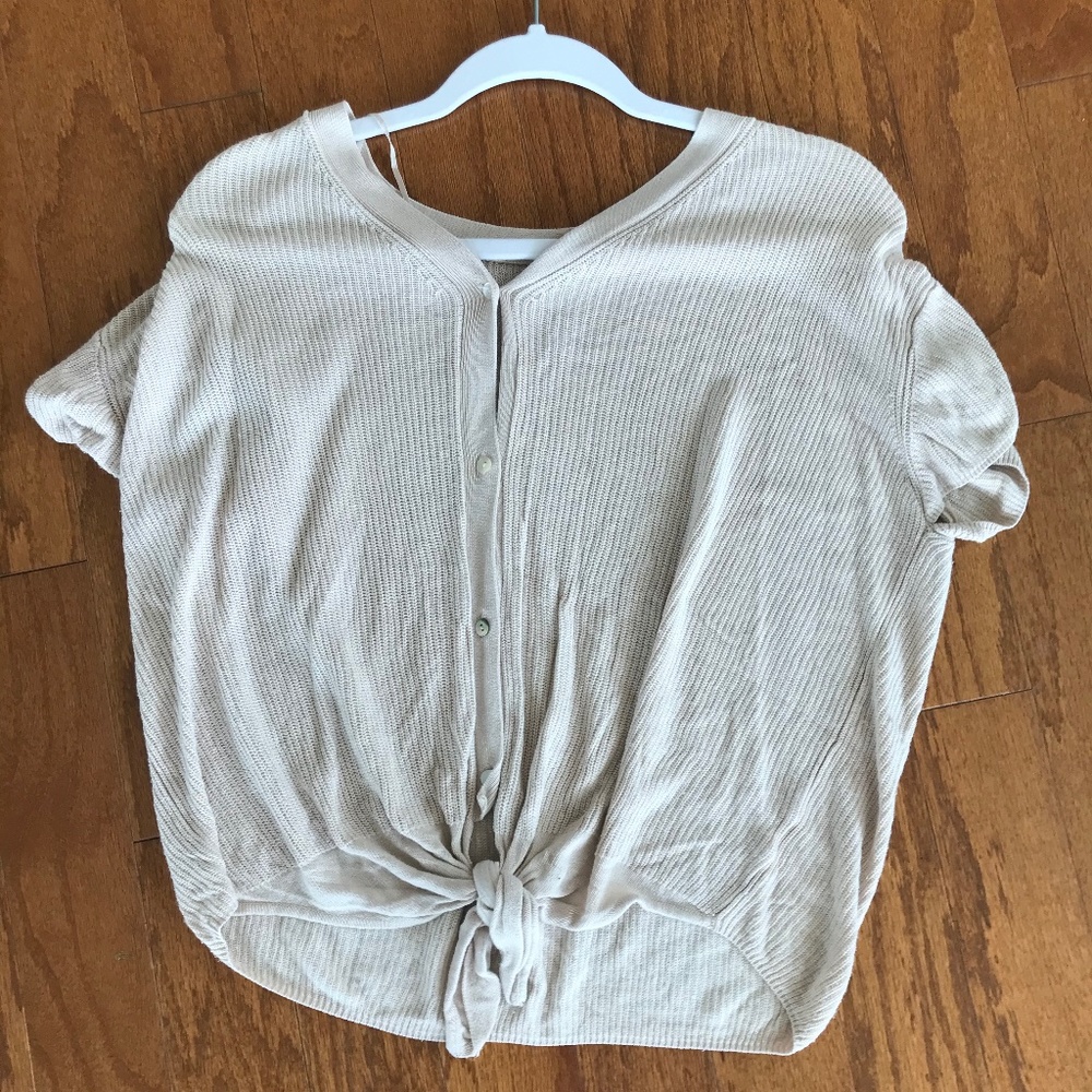 Cream/tan button down sweater with tie